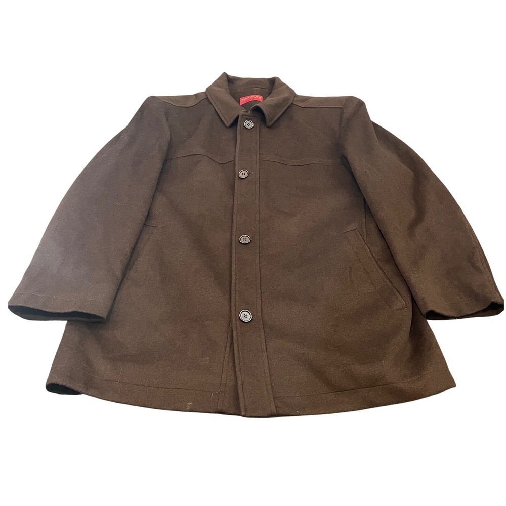 Mantoni Pea Coat Mens 46 Brown Wool Cashmere Blend Paisley Lining Button Up‎